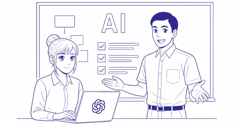 Profesores trabajando con Inteligencia Artificial en educación, aplicando herramientas digitales y explicando conceptos de IA en el aula.